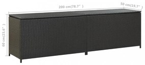 fekete polyrattan kerti tárolóláda 200 x 50 x 60 cm