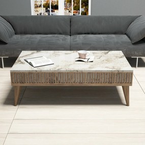 Mila White Marble and Walnut konferenciaasztal