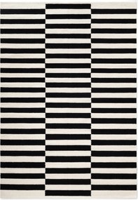 Gyapjú szőnyeg nappaliba 120x180cm, fekete krém modern minta