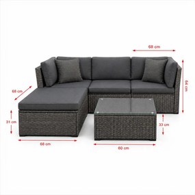 AVENBERG ARANCIO Kerti rattan garnitúra - szürke/szürke
