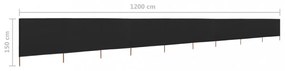 fekete 9 paneles szövet szélfogó 1200 x 120 cm