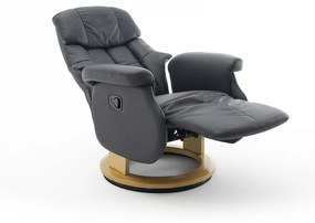 CALGARY Comfort L Fekete bőr relax fotel lábtartóval natúr lábbal