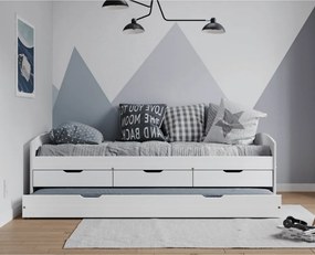 Ágy kihúzható pótággyal, fehér, tömörfa, 90x200, MARINELLA NEW