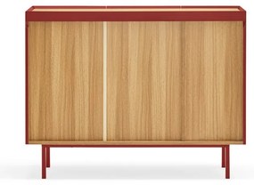 Piros alacsony komód tölgyfa dekorral 110x85 cm Arista – Teulat