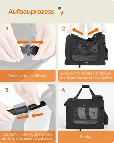 Kutyaszállító táska 60 x 42 x 42 cm, összecsukható kisállathordozó, m, fekete | feandrea