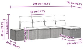 5 Részes Kerti Kanapé Szett Párnával Bézs Polirattan