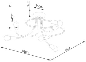 Sollux SL.1456 - Csillár rúdon LEVAR 6xE27/15W/230V fekete