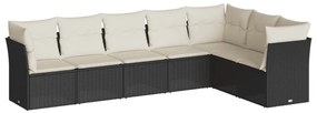 7 részes fekete polyrattan kerti ülőgarnitúra párnával