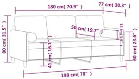 3 személyes sötétszürke bársony kanapé díszpárnákkal 180 cm