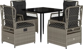 vidaXL 5részes világosszürke polyrattan kerti étkezőgarnitúra párnával