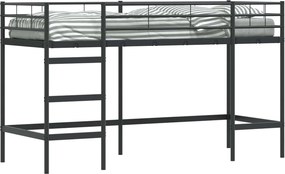vidaXL Gyerekek Loft Ágykerete Fekete 90 x 190 cm Acél
