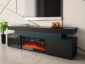 TV szekrény kandallóval Lesteralo EF 2D 190 (fekete + fényes fekete) (kék LED világítással). 1106180