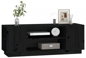 fekete tömör fenyőfa TV-szekrény 110x35x40,5 cm