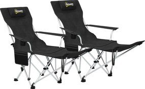 Outsunny 2 db-os Összecsukható Kemping Szék Kivehető Lábpihentővel, Pohártartóval, Fejtámlával, Kertiszék, 120 kg-ig Terhelhető, Felnőtteknek, Összecs