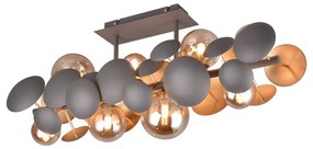 Szürke-aranyszínű mennyezeti lámpa üveg búrával 76x22 cm Bubble – Trio Select