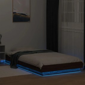 barna tölgyszínű szerelt fa ágykeret LED-del 90 x 200 cm