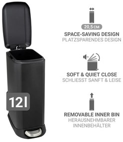 Matt fekete acél pedálos szemetes 12 l Design – Wenko