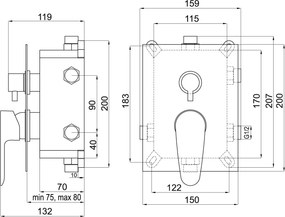 Novaservis Titania Smart rejtett csaptelep 3 dobozos kimenettel, króm, BOX98051RX, 0