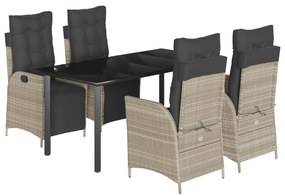 vidaXL 5részes világosszürke polyrattan kerti étkezőgarnitúra párnával