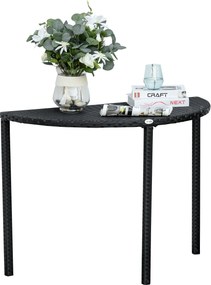 Outsunny Erkélyasztal Kerti Síkasztal Kültéri Bútor Félkör alakú Polirattan Fém Fekete 100 x 50 x 74 cm | Aosom