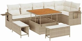 vidaXL Kerti Kanapé Szett 9 pcs Bézs polirattan