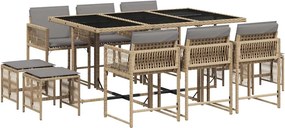 vidaXL 11részes vegyes bézs polyrattan kerti étkezőgarnitúra párnákkal