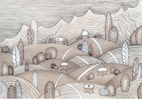 Flizelin fotótapéta Enyhe dombok pasztell házikók 416x290 +ragasztó