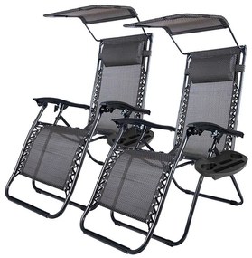 Zéró gravitáció szék napellenzővel és pohártartóval 2 db, több színben-fekete