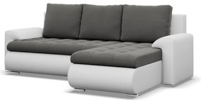 Tokio sarokkanapé, 2 ágyneműtartóval, bársony + műbőr, jobboldali, szürke - fehér