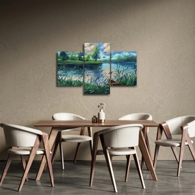 Kép - olajfestmény, Nyári este a tónál (90x60 cm)