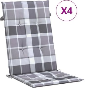 vidaXL 4 db szürke kockás szövet magas háttámlájú székpárna 120x50x3cm