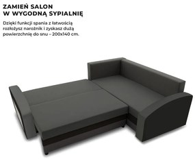 Grande sarokkanapé polcokkal , polc a bal karfaban, jobboldali, szövet anyag, hab töltet, szürke - fekete