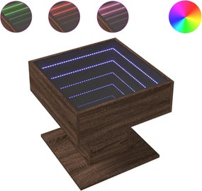 vidaXL barna tölgy szerelt fa dohányzóasztal LED-del 50 x 50 x 45 cm