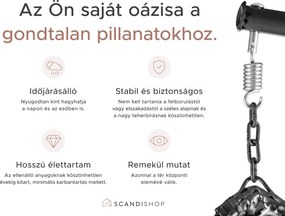 Fekete függőfotel KOKON állvány nélkül, világoszöld mintás párna