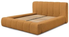 Mustársárga kárpitozott ágyneműtartós franciaágy ágyráccsal 140x190 cm Denali – Bobochic Paris