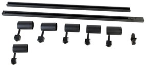 Modern sínrendszer 6 fekete spotlámpával, 1 fázisú, 200 cm - Iconic Jeana