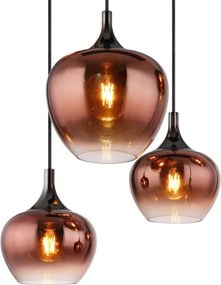 Globo 15548-6HG Függeszték fekete matt fém, fekete-króm fém, réz színű/átlátszó színátmenetes üveg búra, fekete textil kábel, HxSzxM: 860x420x1200mm, búrák méretei: 3 x 18 cm és 24 cm, 6x E27 40W 230V izzók nélkül