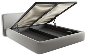 Világosszürke kárpitozott ágyneműtartós franciaágy ágyráccsal 180x200 cm Kiana – Makamii