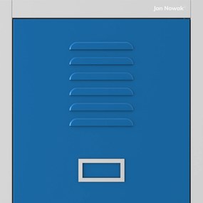 Pléh öltözőszekrény talpazaton, kétmodulos, polccal és köztes fallal KACPER, 800 x 1800 x 500 mm, szürke-kék