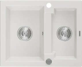 Mexen Carlos gránit mosogatótálca 1,5 medencés, 582 x 475 mm, fehér, króm szifon - 6518581500-20