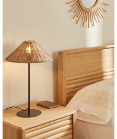 Fekete-natúr színű asztali lámpa rattan búrával (magasság 50 cm) Urania – Kave Home