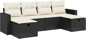 vidaXL 6 részes fekete polyrattan kerti ülőgarnitúra párnákkal