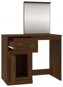 barna tölgy színű szerelt fa tükrös pipereasztal 90x50x132,5 cm