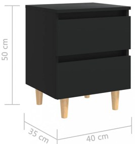 fekete éjjeliszekrény tömör fenyőfa lábakkal 40 x 35 x 50 cm