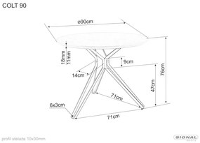 Colt étkezőasztal üveg-fekete 90cm