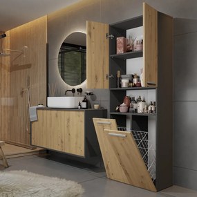 Riano MIX 2K DK fürdőszoba szekrény, 60x174x30 cm, antracit-tölgy