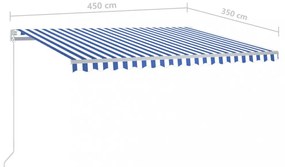 kék és fehér kézzel kihúzható napellenző 450 x 350 cm