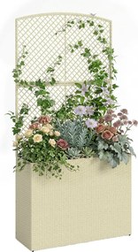 Outsunny rattan virágláda léctámasztékkal, nagy emelt kerti ágy béléses, 80 x 30 x 163 cm | Aosom