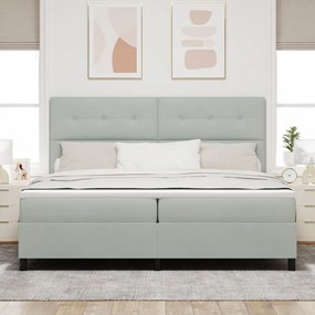 Bokszrugós Ágy Matrallel és LED Fénnyel Szürke 200x200 cm Bársony