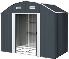 Outsunny Acél Szerszámtároló, 2.7 m² Tároló Szekrény Polccal, UV Védelem, Kerti Szekrény 2 Csúszóajtóval, Kerti Sátor Alappal, 238 x 132 x 198.5 cm, S